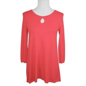 LYNN RITCHIE SILVER Bright Coral Orange Keyhole Tunic Top Blouse Women's Size XS